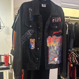Custom Vintage Rock band patch Black Denim Jacket